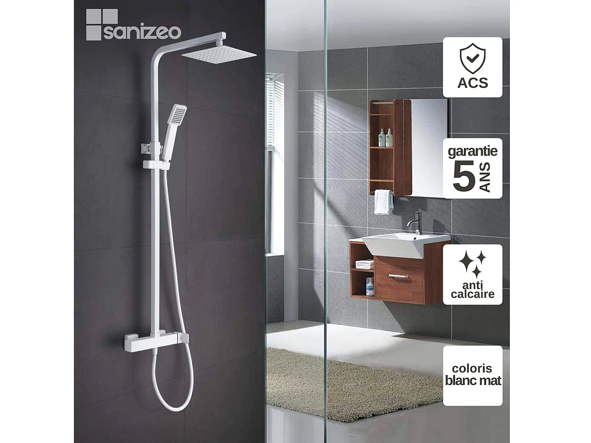 Colonne de Douche blanc mat anti-calcaire - Design Moderne et Économie d'eau - Kit Complet FIYI IMEX