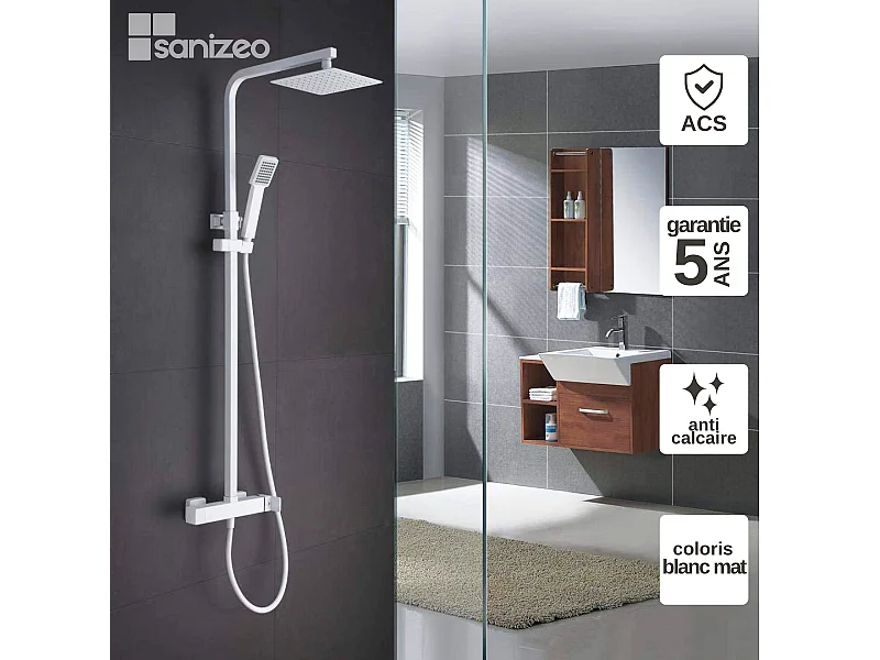 Colonne de Douche blanc mat anti-calcaire - Design Moderne et Économie d'eau - Kit Complet FIYI IMEX