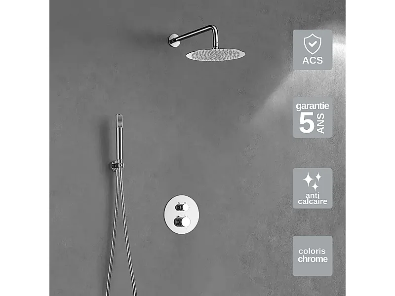 Colonne de Douche Encastrée avec Mitigeur Thermostatique chromé anti-calcaire - Design Moderne - LINE IMEX