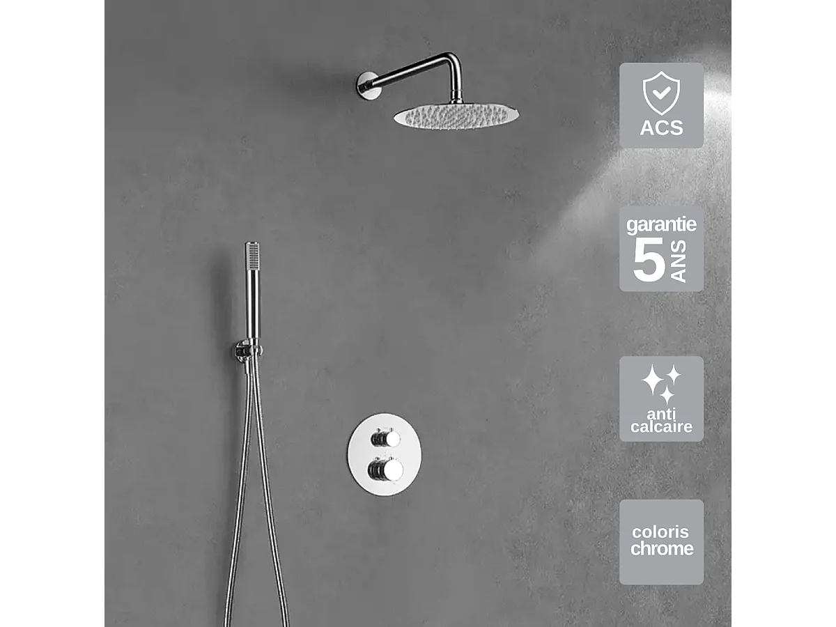 Colonne de Douche Encastrée avec Mitigeur Thermostatique chromé anti-calcaire - Design Moderne - LINE IMEX