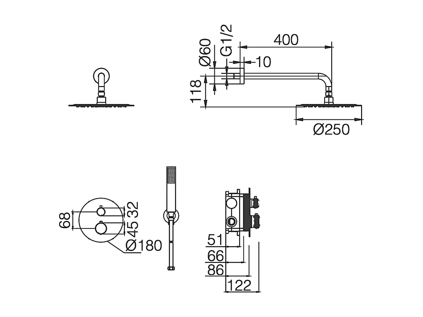 Colonne de Douche Encastrée avec Mitigeur Thermostatique chromé anti-calcaire - Design Moderne - LINE IMEX