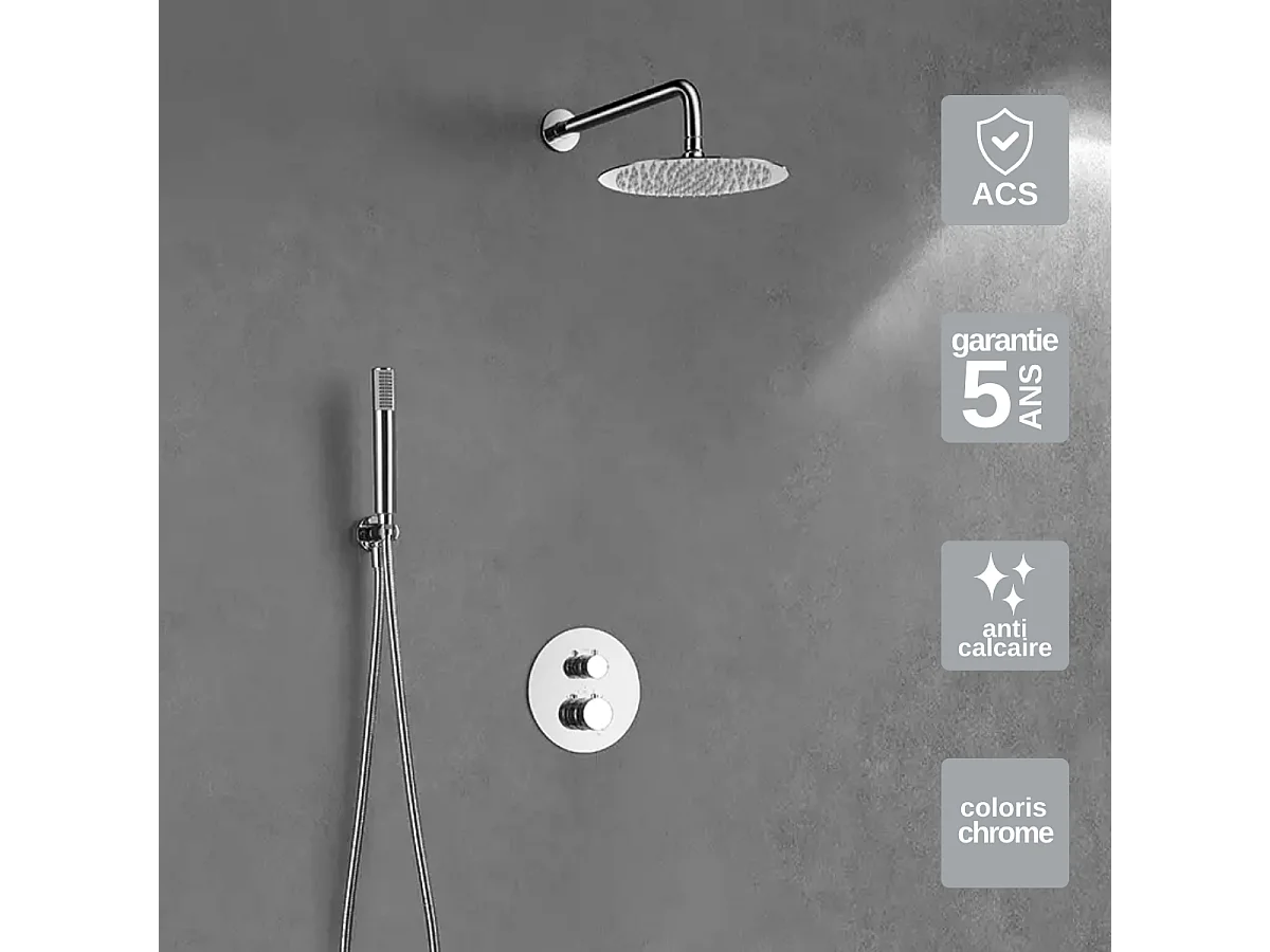 Colonne de Douche Encastrée avec Mitigeur Thermostatique chromé anti-calcaire - Design Moderne - LINE IMEX