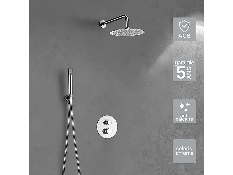 Colonne de Douche Encastrée avec Mitigeur Thermostatique chromé anti-calcaire - Design Moderne - LINE IMEX