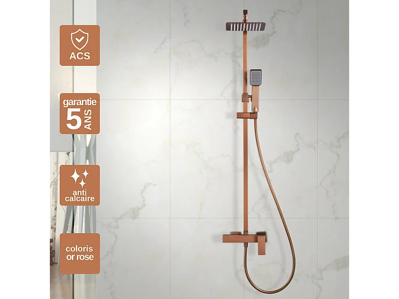 Colonne de Douche or rose cuivré anti-calcaire - Design Moderne et Économie d'eau - Kit Complet PISA IMEX