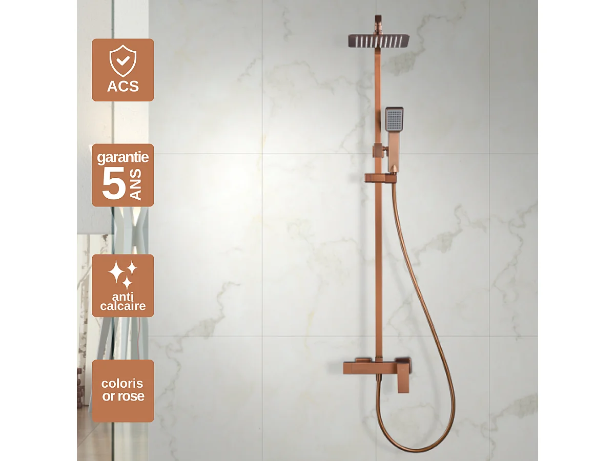 Colonne de Douche or rose cuivré anti-calcaire - Design Moderne et Économie d'eau - Kit Complet PISA IMEX