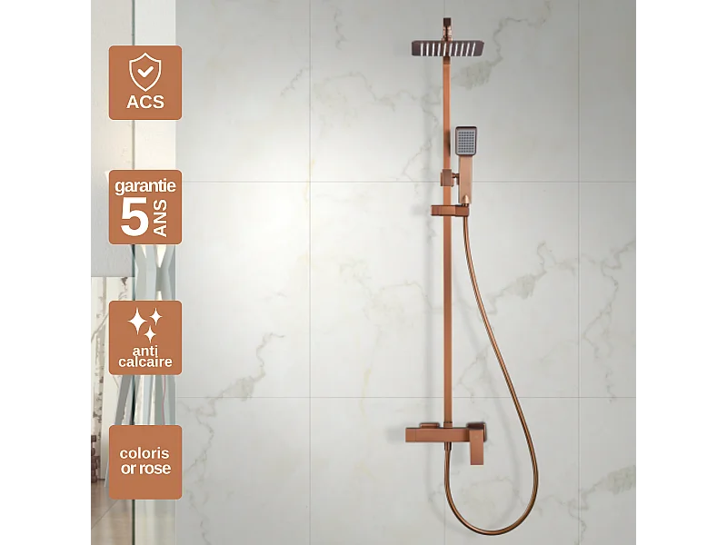 Colonne de Douche or rose cuivré anti-calcaire - Design Moderne et Économie d'eau - Kit Complet PISA IMEX