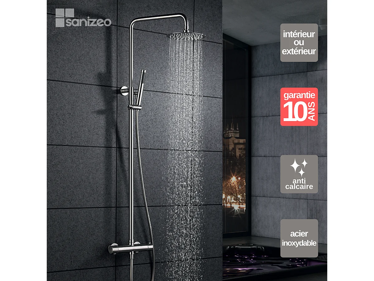 Colonne de Douche avec Mitigeur Thermostatique acier inoxydableanti-calcaire - Design Moderne - MOSCU IMEX