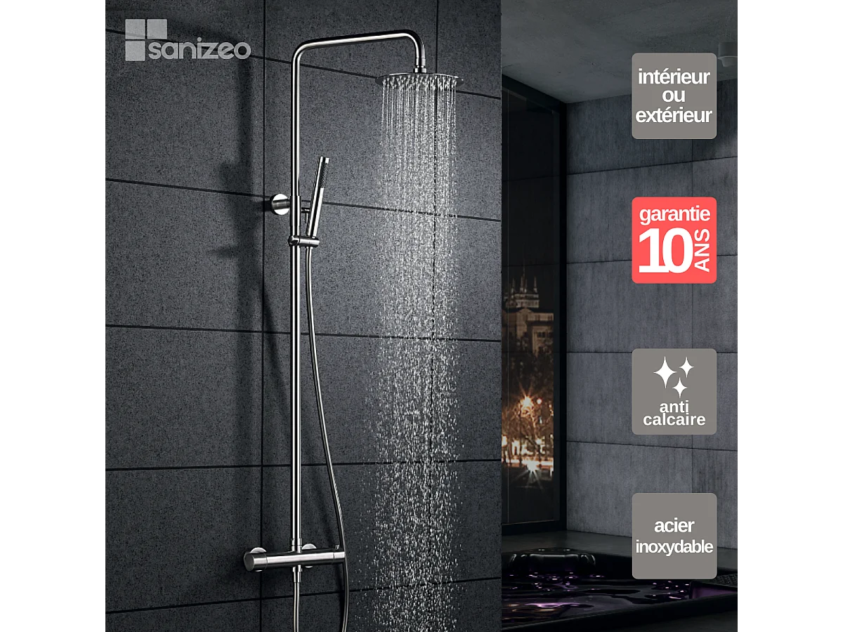 Colonne de Douche avec Mitigeur Thermostatique acier inoxydableanti-calcaire - Design Moderne - MOSCU IMEX