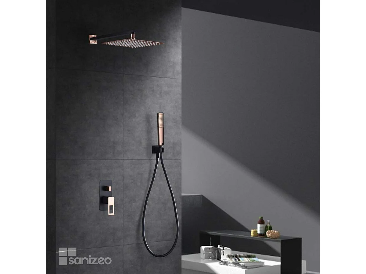 Colonne de Douche Encastrée Noir/Or Rose anti-calcaire - Design Moderne et Économie d'eau - Kit Complet SUECIA IMEX