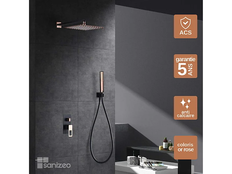 Colonne de Douche Encastrée Noir/Or Rose anti-calcaire - Design Moderne et Économie d'eau - Kit Complet SUECIA IMEX