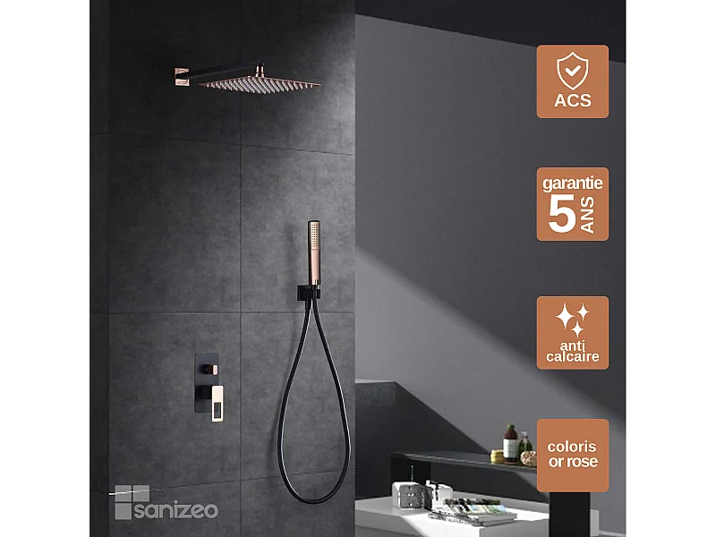 Colonne de Douche Encastrée Noir/Or Rose anti-calcaire - Design Moderne et Économie d'eau - Kit Complet SUECIA IMEX