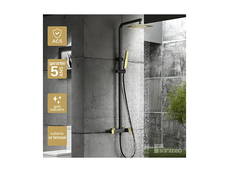 Colonne de Douche Noir/Or anti-calcaire - Design Moderne et Économie d'eau - Kit Complet SUECIA IMEX