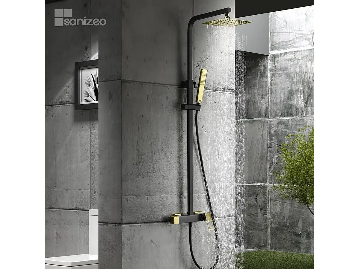 Colonne de Douche Noir/Or anti-calcaire - Design Moderne et Économie d'eau - Kit Complet SUECIA IMEX