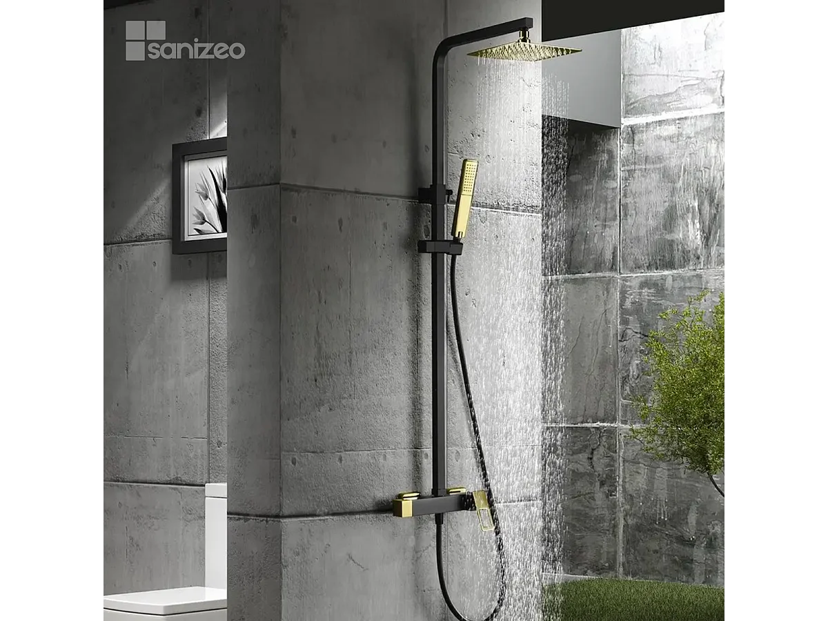 Colonne de Douche Noir/Or anti-calcaire - Design Moderne et Économie d'eau - Kit Complet SUECIA IMEX