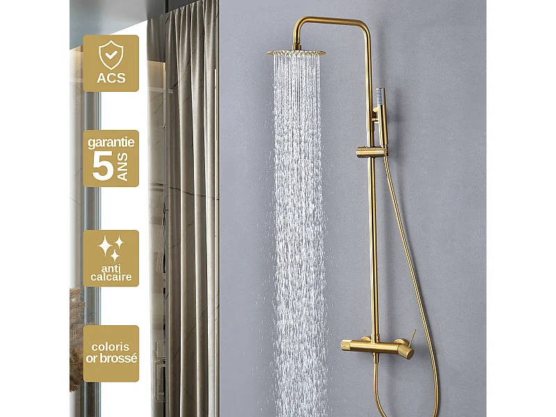 Colonne de Douche or brossé anti-calcaire - Design Moderne et Économie d'eau - Kit Complet LINE IMEX