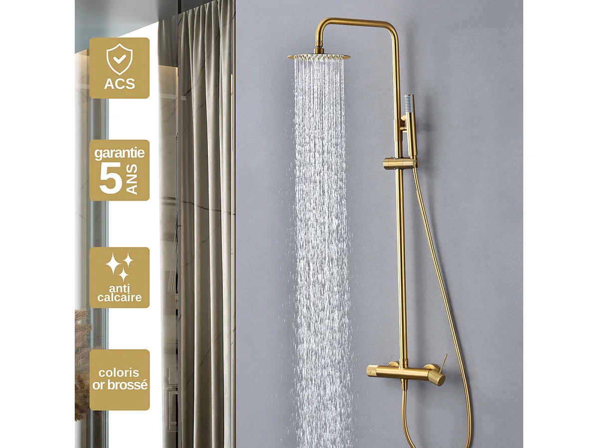 Colonne de Douche or brossé anti-calcaire - Design Moderne et Économie d'eau - Kit Complet LINE IMEX