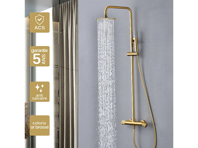 Colonne de Douche or brossé anti-calcaire - Design Moderne et Économie d'eau - Kit Complet LINE IMEX