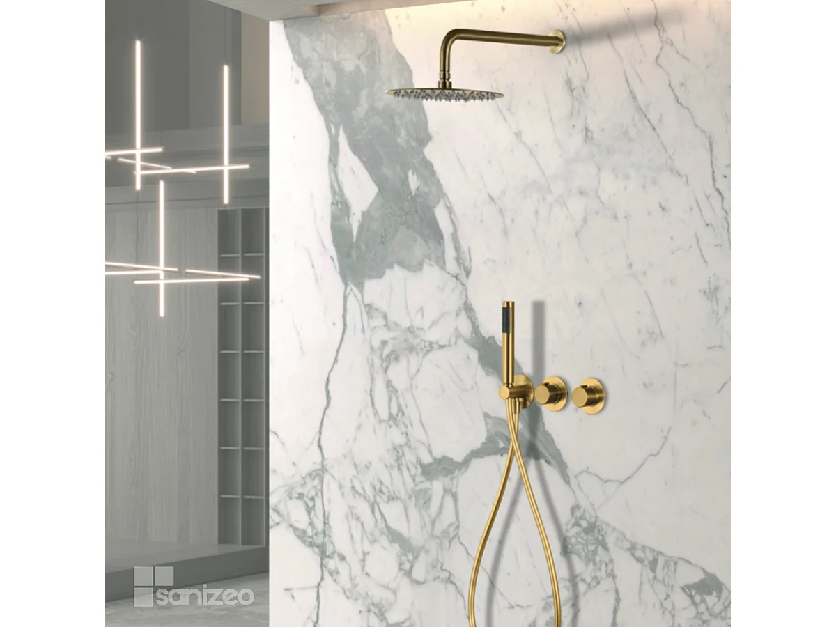 Colonne de Douche Encastrée avec Mitigeur Thermostatique or brossé anti-calcaire - Design Moderne - ASSEN IMEX