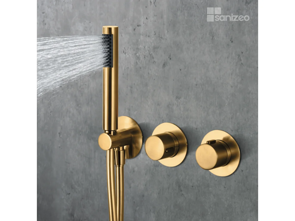 Colonne de Douche Encastrée avec Mitigeur Thermostatique or brossé anti-calcaire - Design Moderne - ASSEN IMEX