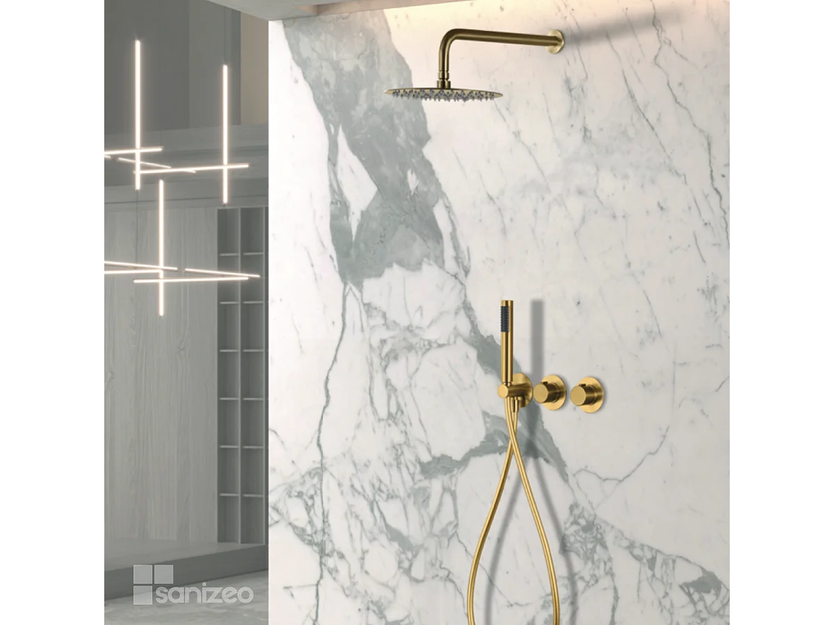 Colonne de Douche Encastrée avec Mitigeur Thermostatique or brossé anti-calcaire - Design Moderne - ASSEN IMEX