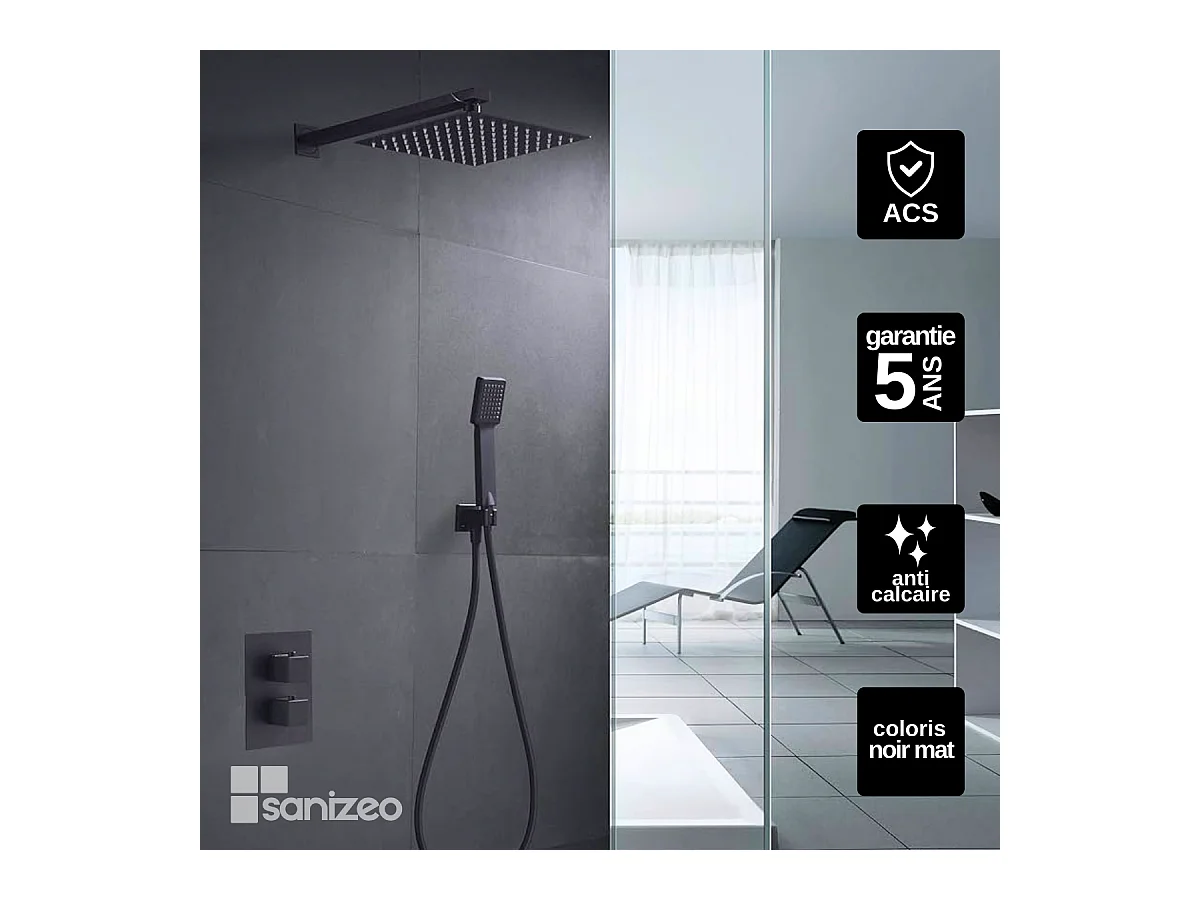 Colonne de Douche Encastrée noir mat anti-calcaire - Design Moderne et Économie d'eau - Kit Complet CIES IMEX