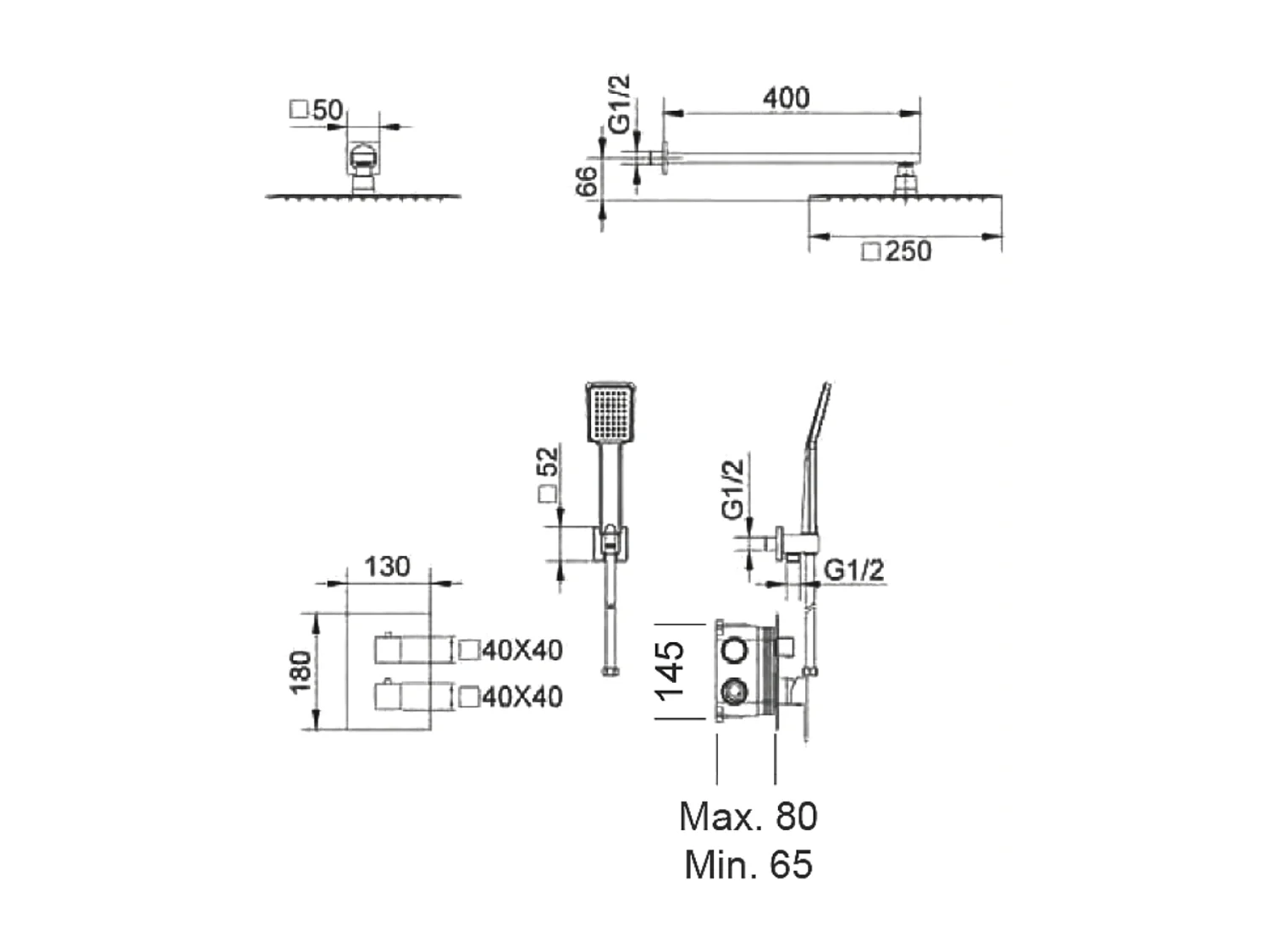 Colonne de Douche Encastrée noir mat anti-calcaire - Design Moderne et Économie d'eau - Kit Complet CIES IMEX