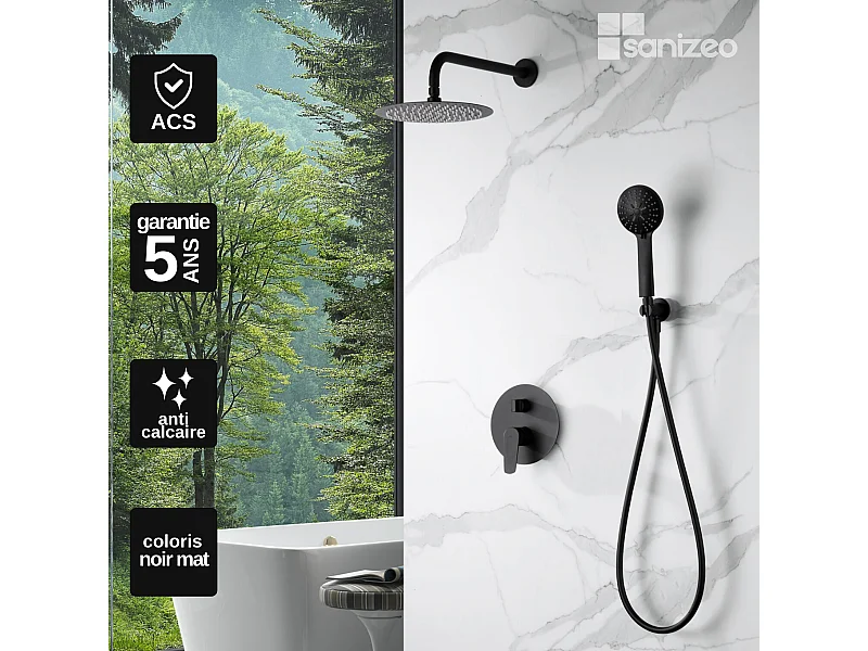 Colonne de Douche Encastrée noir mat anti-calcaire - Design Moderne et Économie d'eau - Kit Complet BELGICA IMEX