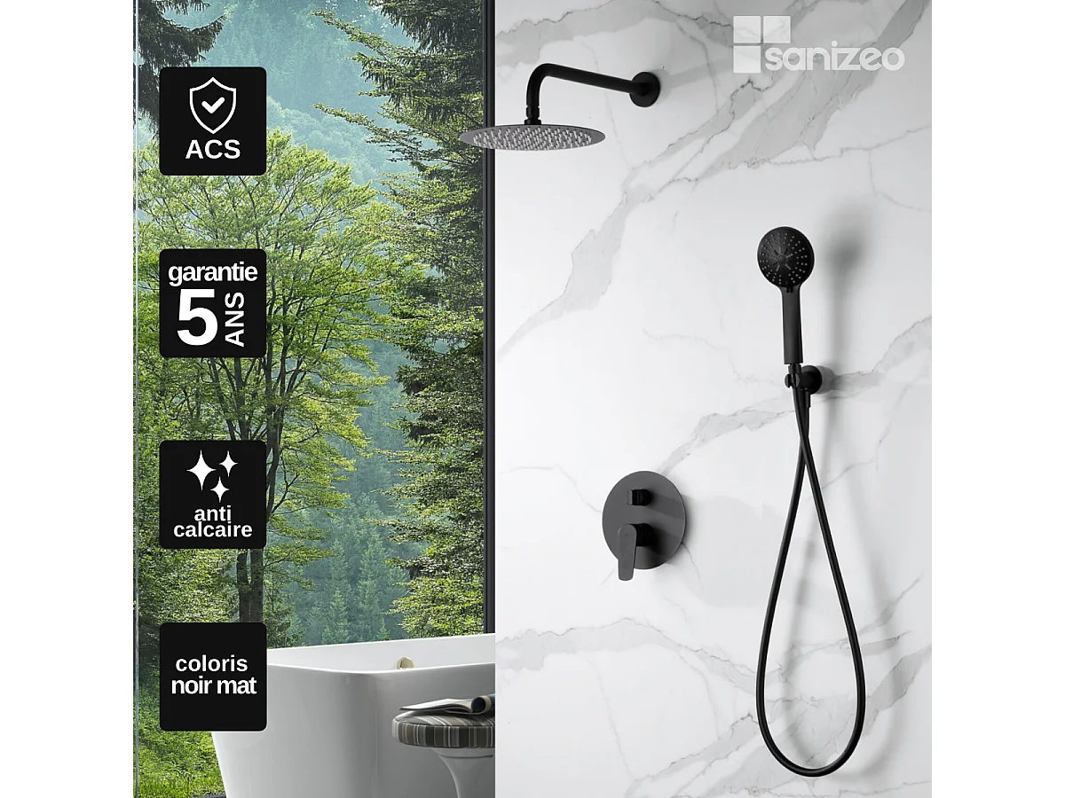 Colonne de Douche Encastrée noir mat anti-calcaire - Design Moderne et Économie d'eau - Kit Complet BELGICA IMEX