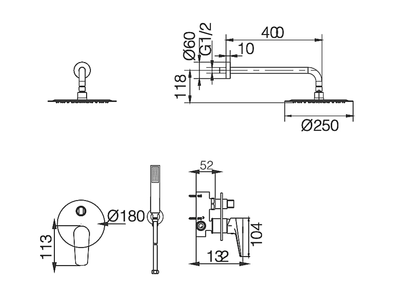 Colonne de Douche Encastrée noir mat anti-calcaire - Design Moderne et Économie d'eau - Kit Complet BELGICA IMEX
