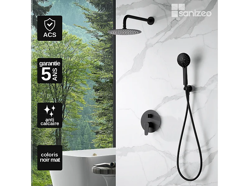 Colonne de Douche Encastrée noir mat anti-calcaire - Design Moderne et Économie d'eau - Kit Complet BELGICA IMEX