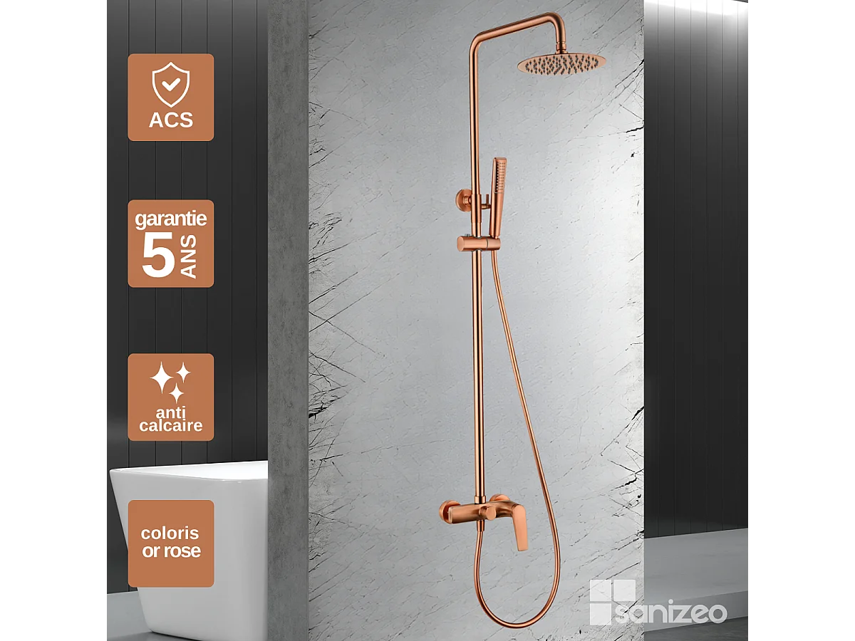 Colonne de Douche or rose cuivré anti-calcaire - Design Moderne et Économie d'eau - Kit Complet DELOS IMEX