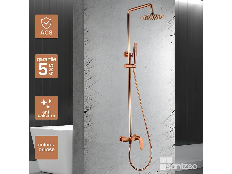 Colonne de Douche or rose cuivré anti-calcaire - Design Moderne et Économie d'eau - Kit Complet DELOS IMEX
