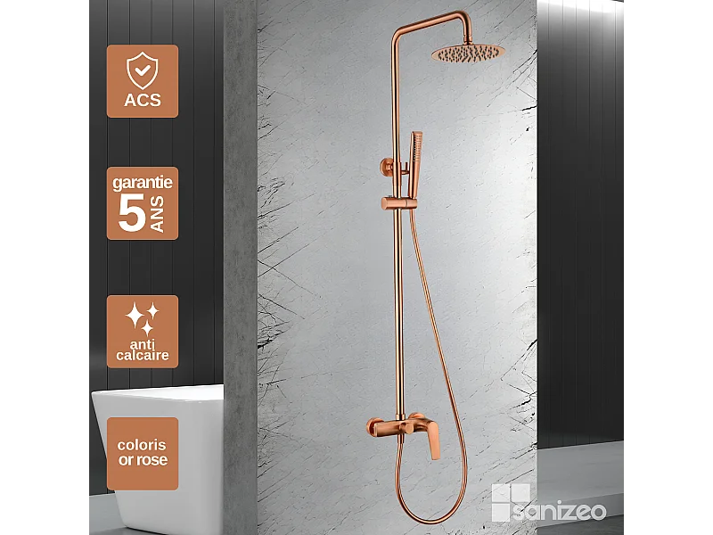 Colonne de Douche or rose cuivré anti-calcaire - Design Moderne et Économie d'eau - Kit Complet DELOS IMEX