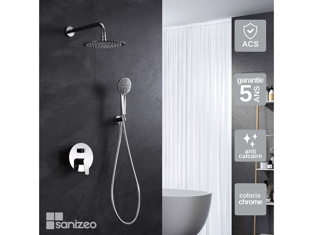 Colonne de Douche Encastrée chromé anti-calcaire - Design Moderne et Économie d'eau - Kit Complet BELGICA IMEX