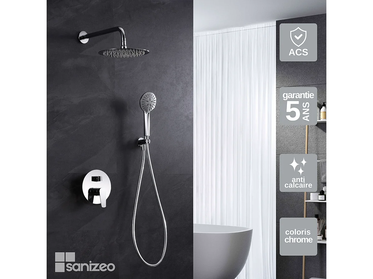 Colonne de Douche Encastrée chromé anti-calcaire - Design Moderne et Économie d'eau - Kit Complet BELGICA IMEX