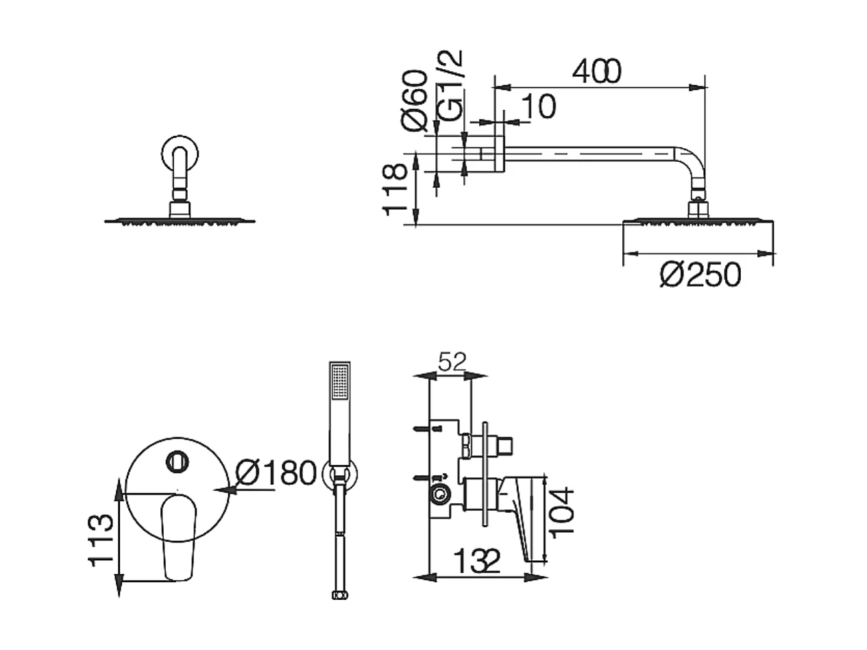 Colonne de Douche Encastrée chromé anti-calcaire - Design Moderne et Économie d'eau - Kit Complet BELGICA IMEX