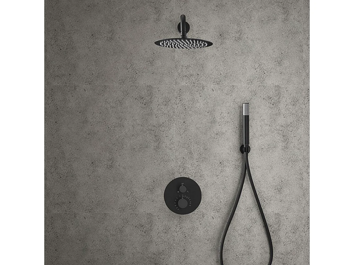 Colonne de Douche Encastrée avec Mitigeur Thermostatique noir mat anti-calcaire - Design Moderne - LINE IMEX