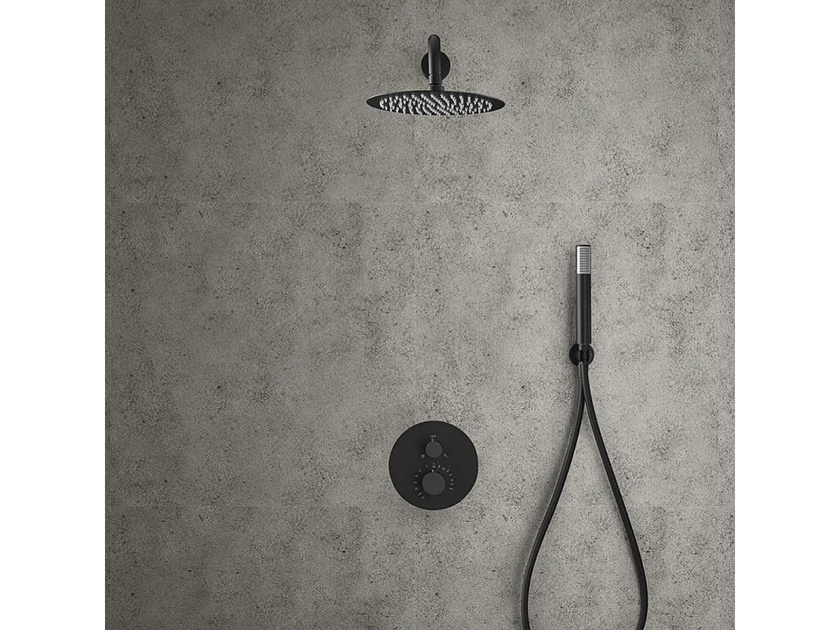 Colonne de Douche Encastrée avec Mitigeur Thermostatique noir mat anti-calcaire - Design Moderne - LINE IMEX