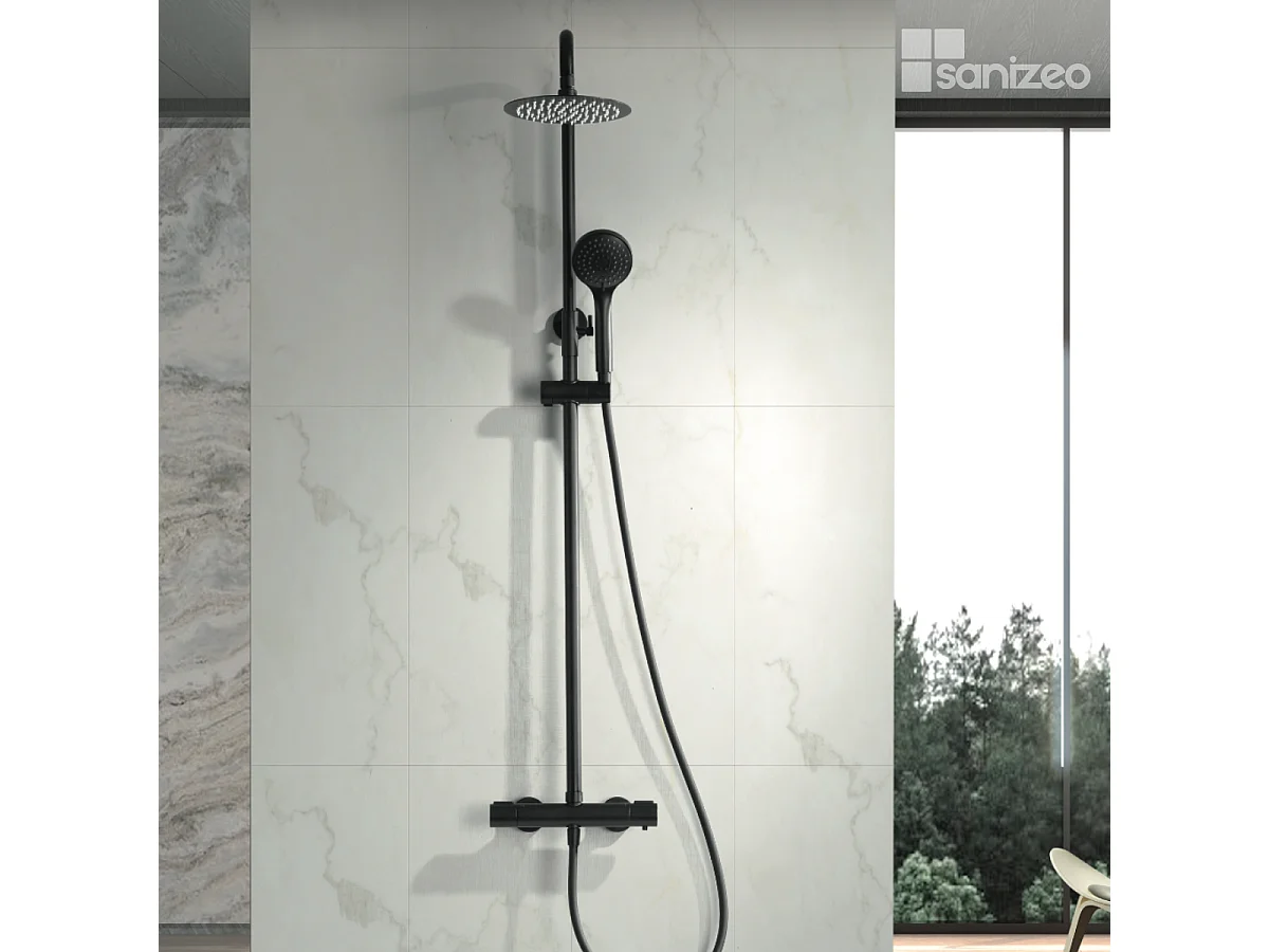 Colonne de Douche avec Mitigeur Thermostatique noir mat anti-calcaire - Design Moderne - ECOKENT IMEX
