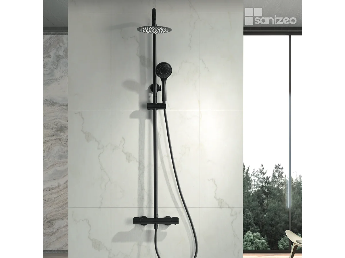 Colonne de Douche avec Mitigeur Thermostatique noir mat anti-calcaire - Design Moderne - ECOKENT IMEX