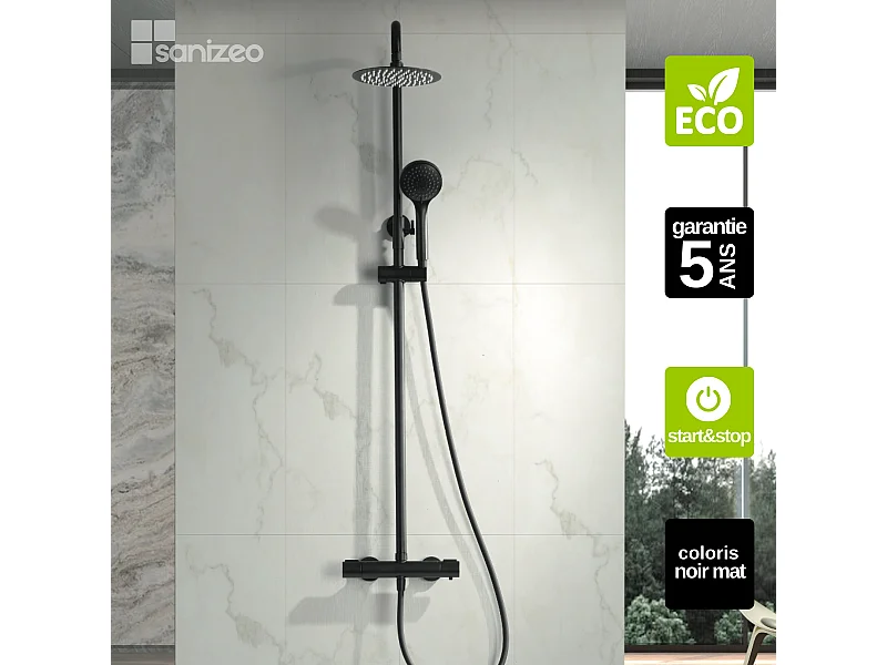 Colonne de Douche avec Mitigeur Thermostatique noir mat anti-calcaire - Design Moderne - ECOKENT IMEX