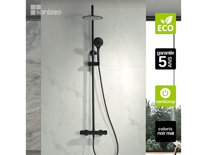 Colonne de Douche avec Mitigeur Thermostatique noir mat anti-calcaire - Design Moderne - ECOKENT IMEX