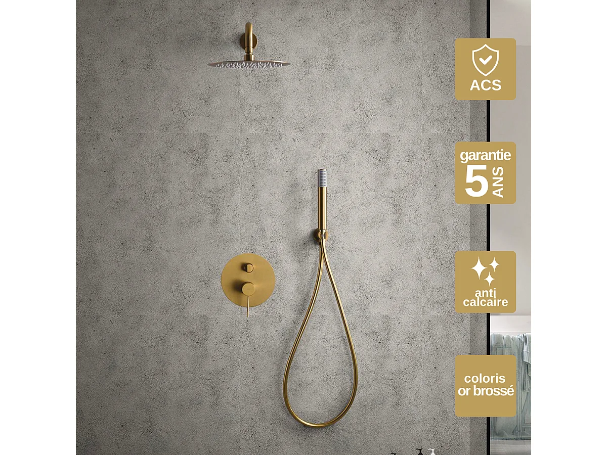 Colonne de Douche Encastrée or brossé anti-calcaire - Design Moderne et Économie d'eau - Kit Complet LINE IMEX