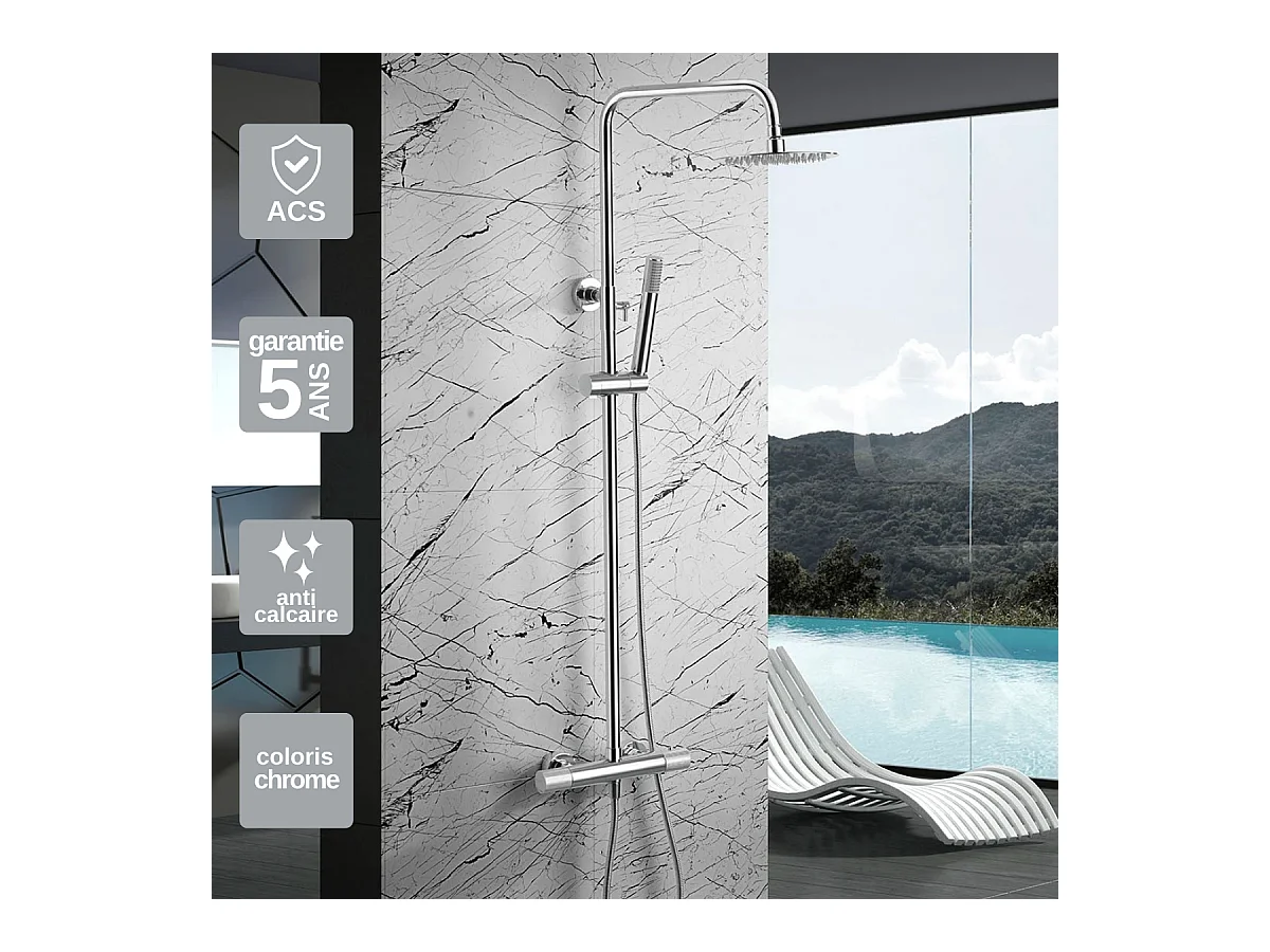 Colonne de Douche avec Mitigeur Thermostatique chromé anti-calcaire - Design Moderne - MONZA IMEX