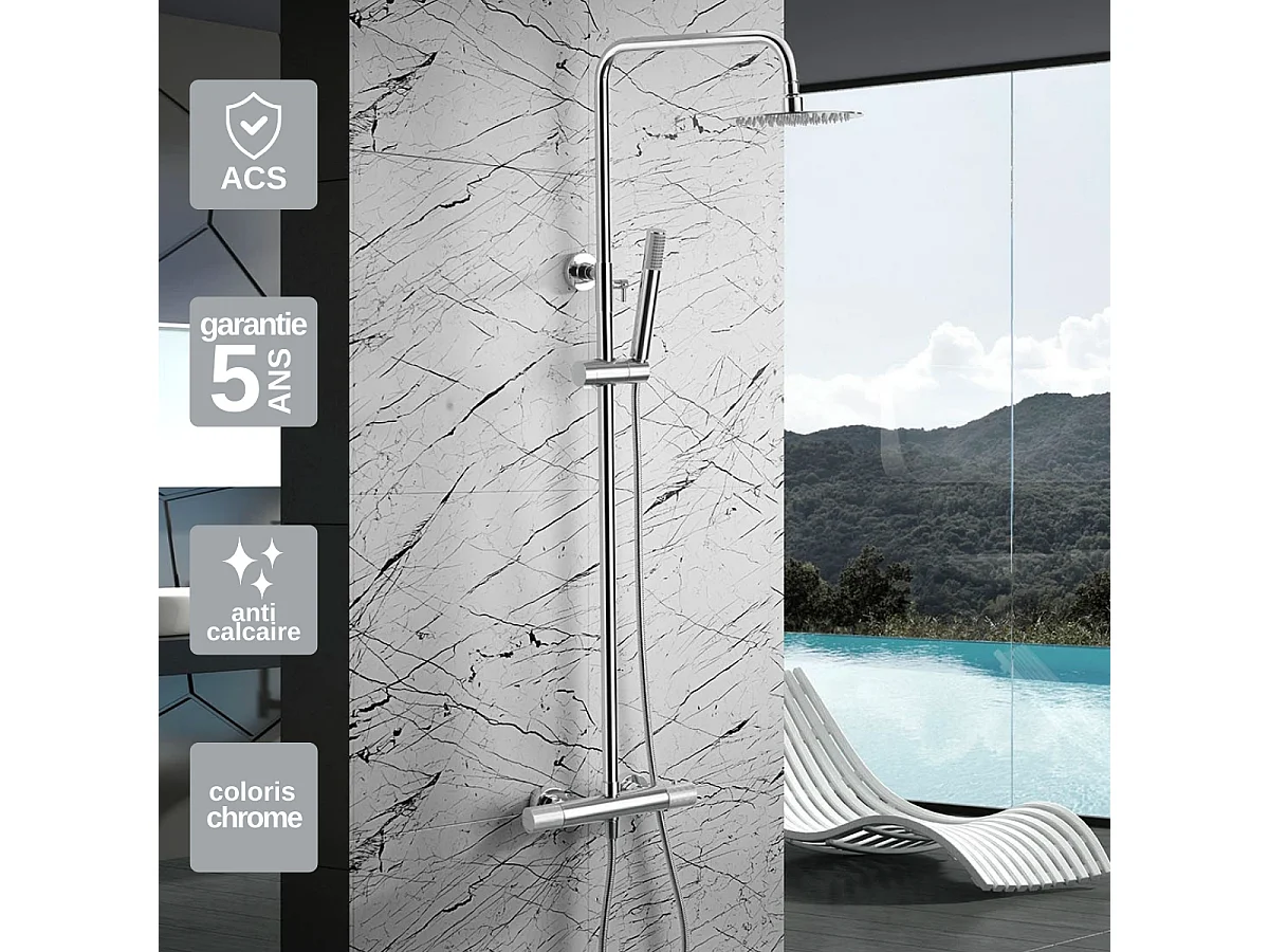 Colonne de Douche avec Mitigeur Thermostatique chromé anti-calcaire - Design Moderne - MONZA IMEX