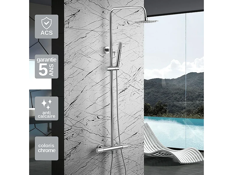 Colonne de Douche avec Mitigeur Thermostatique chromé anti-calcaire - Design Moderne - MONZA IMEX