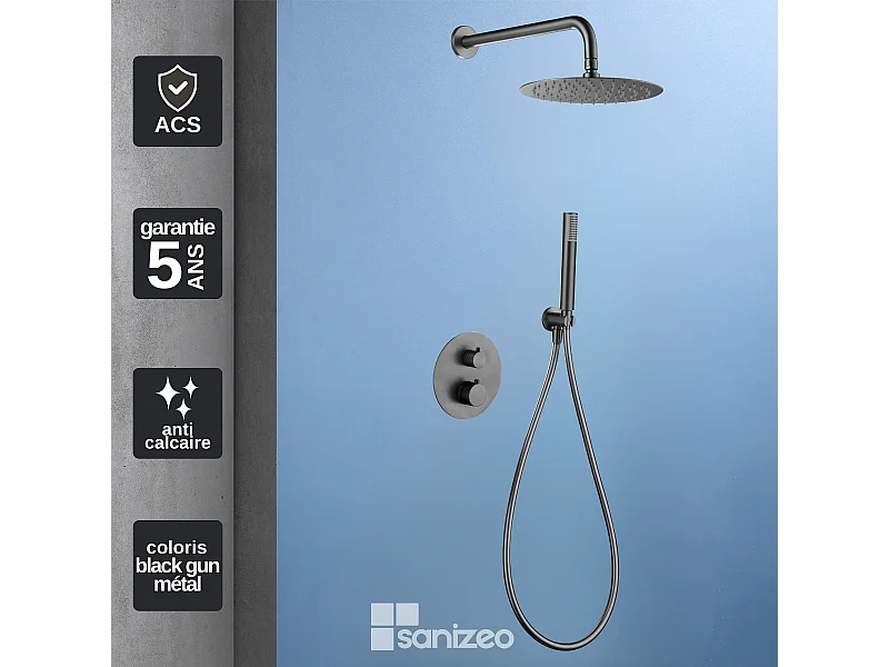 Colonne de Douche Encastrée avec Mitigeur Thermostatique noir métal anti-calcaire - Design Moderne - GENOVA IMEX