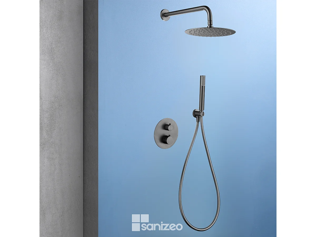 Colonne de Douche Encastrée avec Mitigeur Thermostatique noir métal anti-calcaire - Design Moderne - GENOVA IMEX