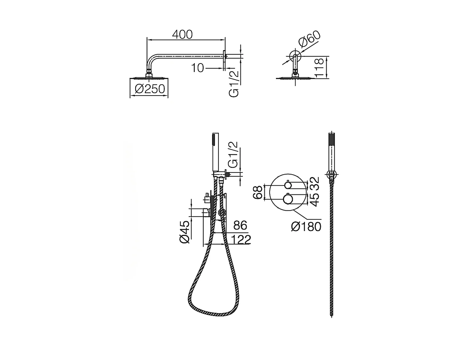 Colonne de Douche Encastrée avec Mitigeur Thermostatique noir métal anti-calcaire - Design Moderne - GENOVA IMEX