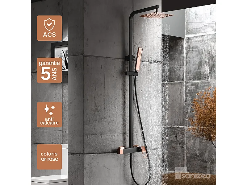 Colonne de Douche Noir/Or Rose anti-calcaire - Design Moderne et Économie d'eau - Kit Complet SUECIA IMEX